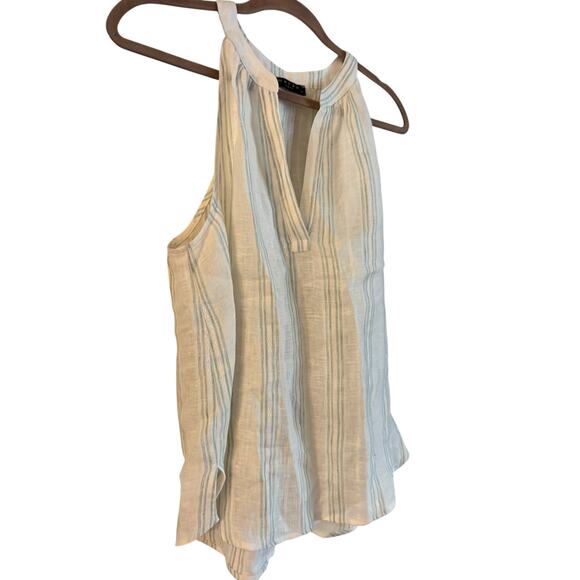 Maven West Women’s 100% linen Tank Top Striped V Neck Medium Beige Green - Picture 4 of 7